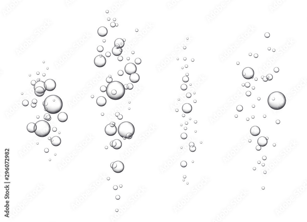 Set of fizzy drink isolated on white background. Vector illustration of oxygen bubbles texture.