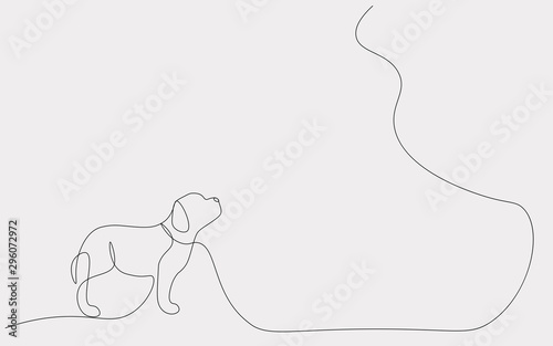 Cute puppy walk near tree, vector illustration