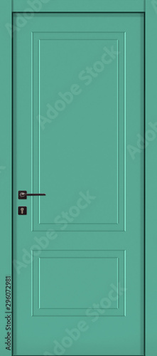 Door texture, pastel turquoise color (RAL 6034) for modern interior front view  3D render.