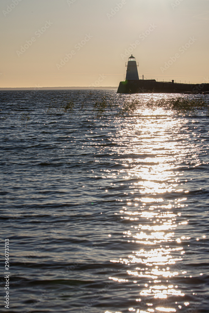 A lighthouse in the evening