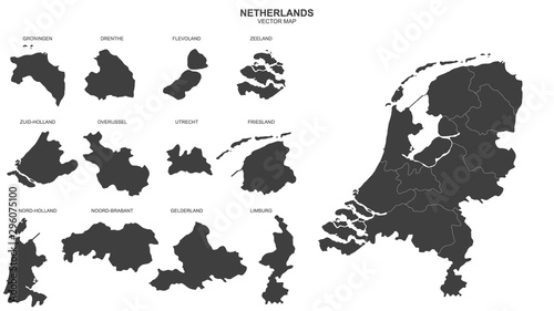 political map of Netherlands isolated on white background photo