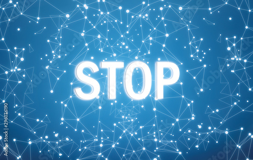 Stop on digital interface and blue network background