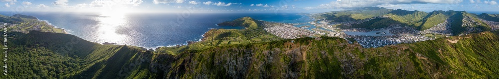 Aerial panorama of the island of Oahu. Area near the Koko Head volcano. Hawaii