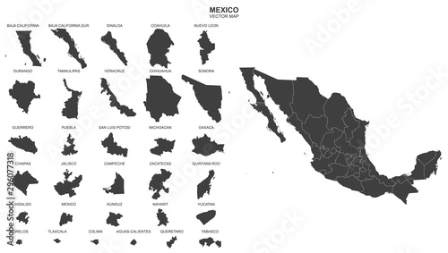 political map of Mexico isolated on white background photo