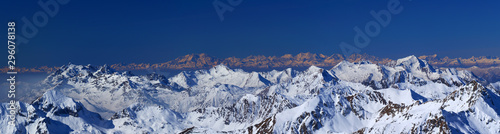 Wide panorama of the Alps - In the background the massif of Monte Rosa and the Swiss Alps