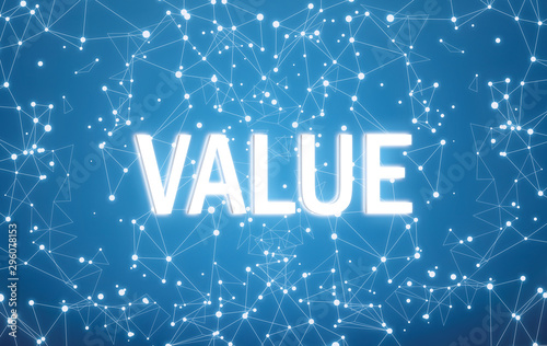 Value on digital interface and blue network background