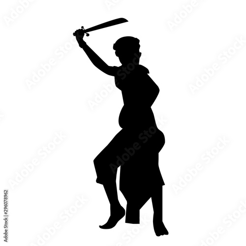Simple Vector silhouette of Young Boy Traditional Indonesia as a soldier