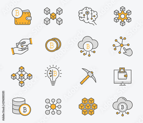Set of blockchain icons. Editable stroke.