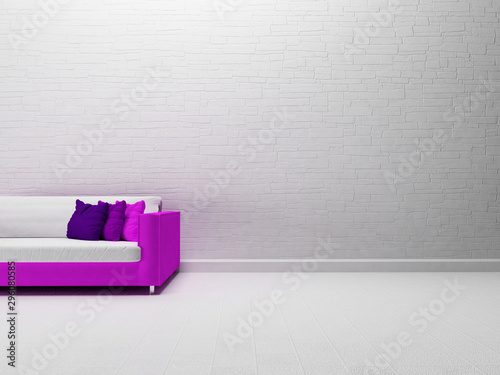 white sofa in the room, 3d photo