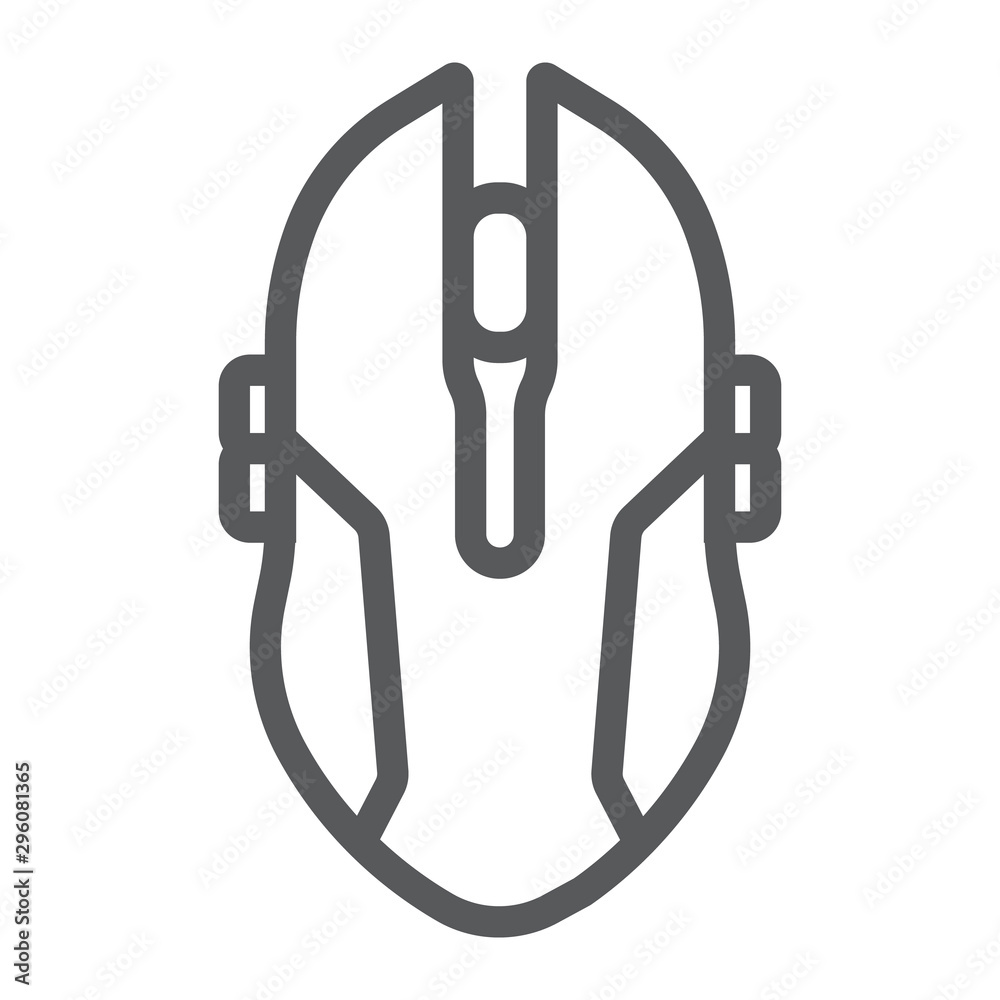 Gaming mouse line icon, game and device, computer mouse sign, vector graphics, a linear pattern on a white background. Gaming mouse line icon, game and device, computer mouse sign, vector graphics, a linear pattern on a white background.