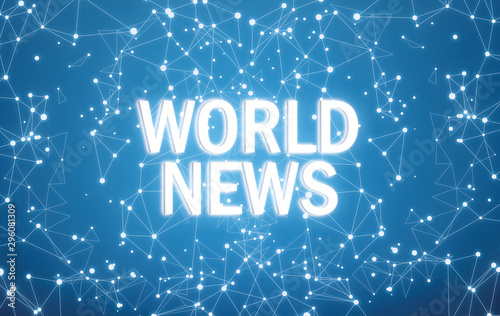 World news on digital interface and blue network background