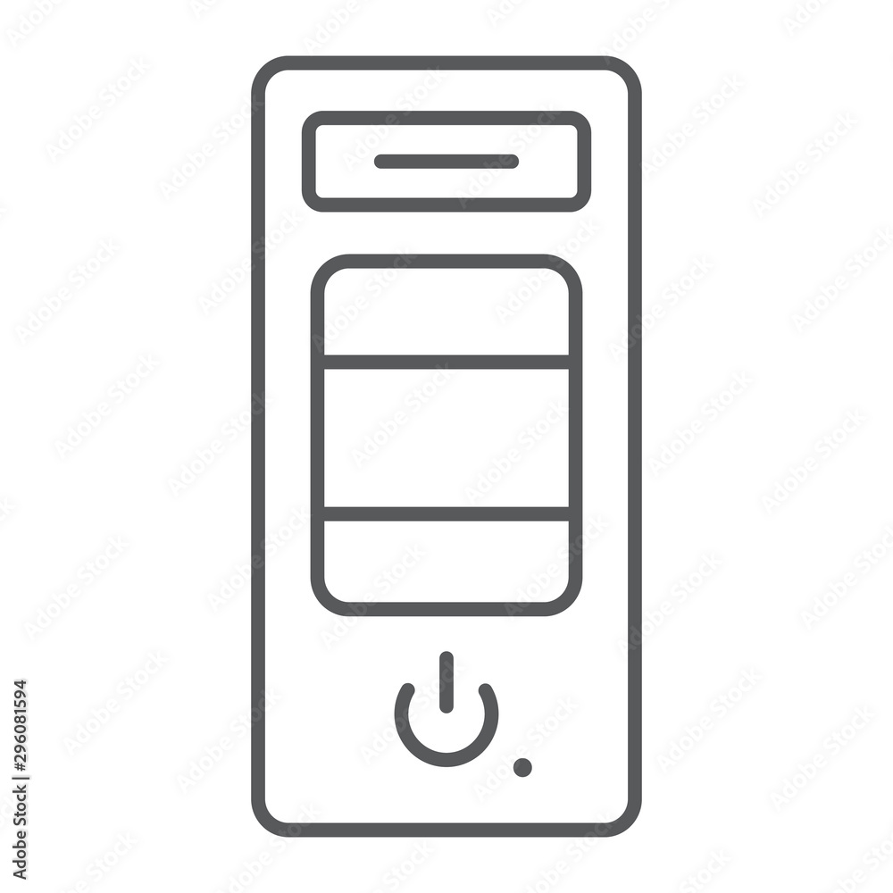 System unit thin line icon, hardware and device, case for the computer sign, vector graphics, a linear pattern on a white background. System unit thin line icon, hardware and device, case for the computer sign, vector graphics, a linear pattern on a white background.