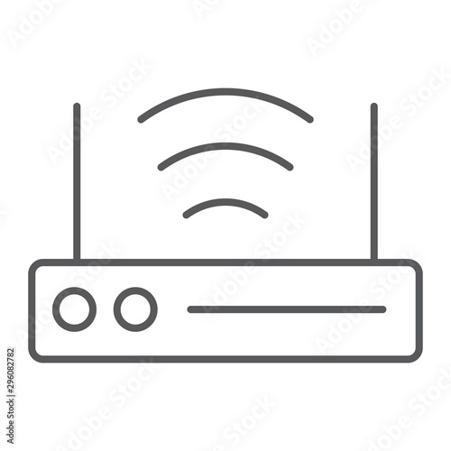 Wifi router thin line icon, technology and device, wireless internet sign, vector graphics, a linear pattern on a white background.