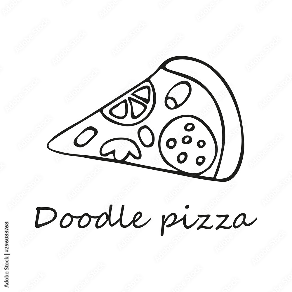 Single hand-drawn a slice of pizza. In doodle style, black outline isolated  on a white background. For banners, cards, coloring books, stikers, design,  business, menu. Vector illustration vector de Stock | Adobe