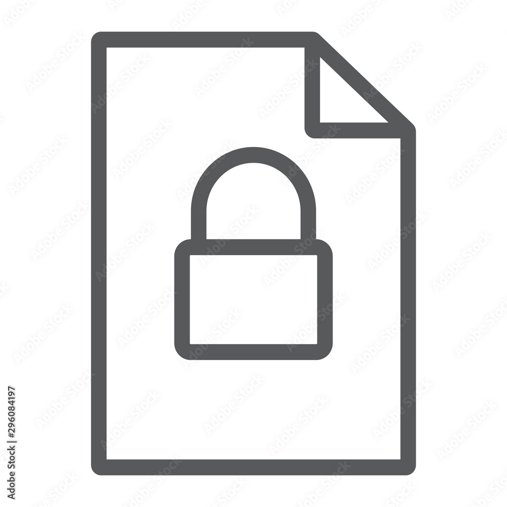 Locked file line icon, document and computer, file with padlock sign, vector graphics, a linear pattern on a white background. Locked file line icon, document and computer, file with padlock sign, vector graphics, a linear pattern on a white background.