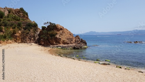 To the west of the city of Skikda on the shores of the Mediterranean Sea is the picturesque Grand Beach with yellow sand. Algeria. April 27, 2018 © Anatolijs