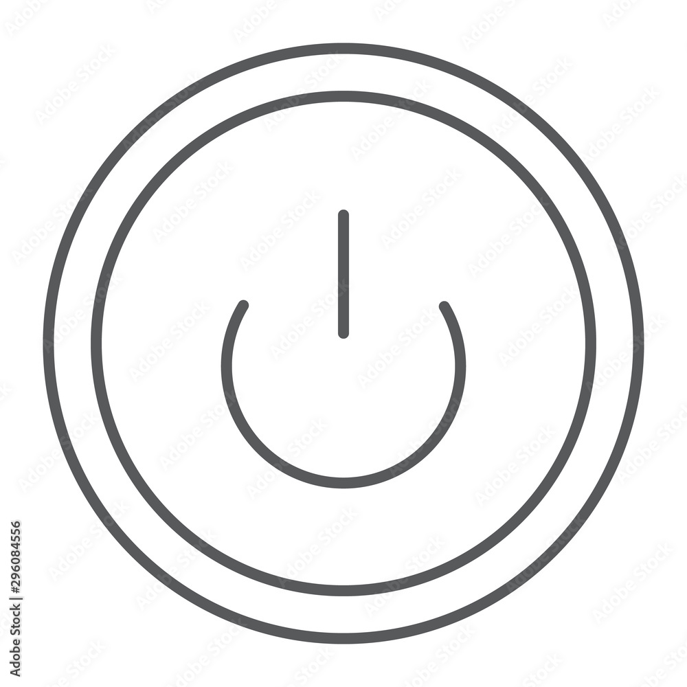 Computer power button thin line icon, switch and computer, on off sign, vector graphics, a linear pattern on a white background. Computer power button thin line icon, switch and computer, on off sign, vector graphics, a linear pattern on a white background.