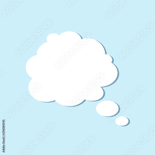 White empty blank speech bubble, thinking balloon shape of a balloon on a blue background. Vector illustration.