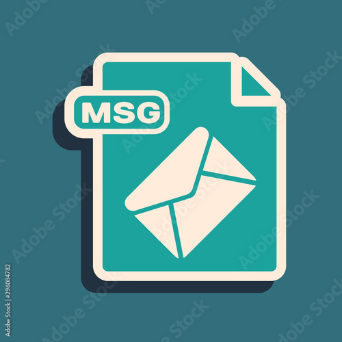 Green MSG file document. Download msg button icon isolated on blue background. MSG file symbol. Long shadow style. Vector Illustration
