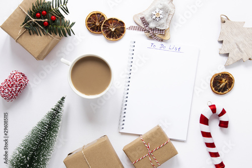 Organized table with notebook and decorations