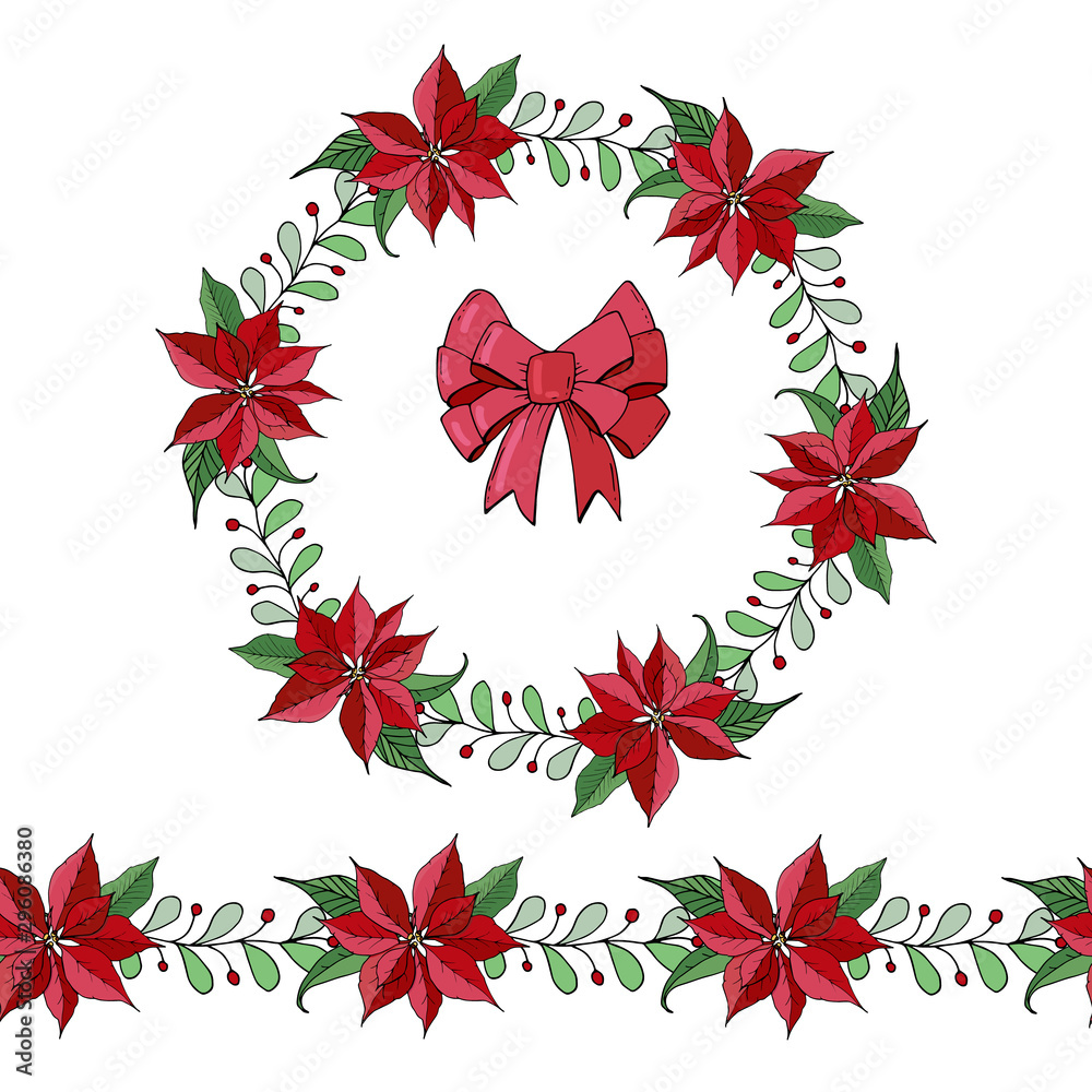 Pretty wreath with Christmas decoration. Round garland decorated with season festive elements. Pretty wreath with Christmas decoration. Round garland decorated with season festive elements.