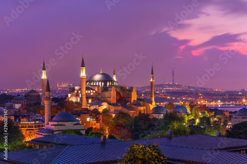 Hagia Sophia in the Istanbul skyline, beautiful evening view
