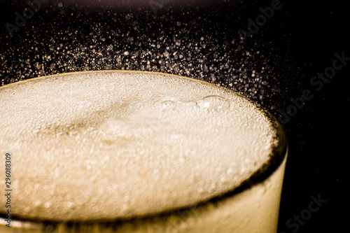 Fizz sparkling Beer bubbles Refreshing . Cold drink froth Beer liquid fresh i...