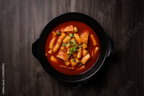 Delicious spicy tteokbokki in Korea. Korean traditional food. photo