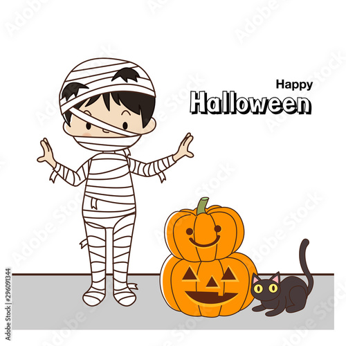Happy Halloween greeting card with Cute mummy boy
