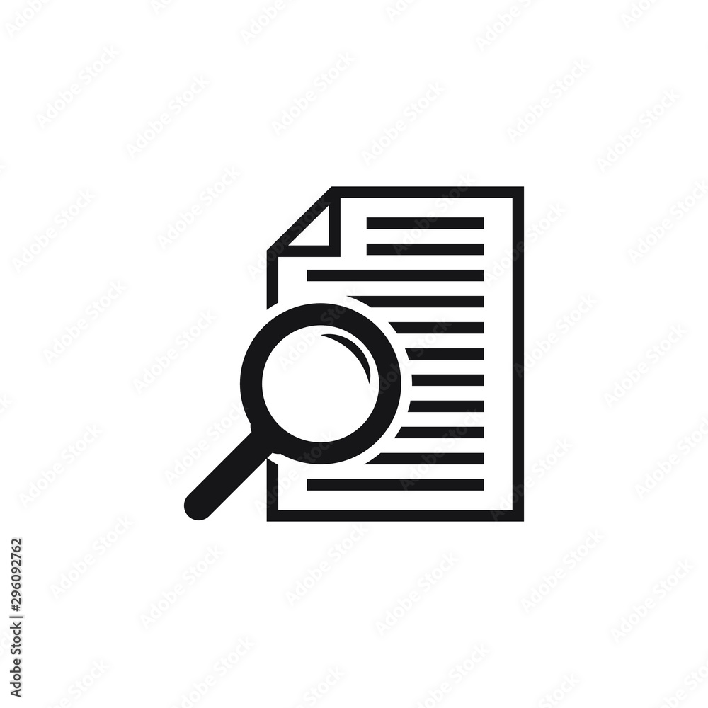 File search icon, document search, vector isolated. Document with magnifier loupe business concept. File search icon, document search, vector isolated. Document with magnifier loupe business concept.