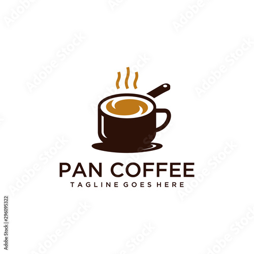 Coffee cup with pan logo design Vector sign illustration template