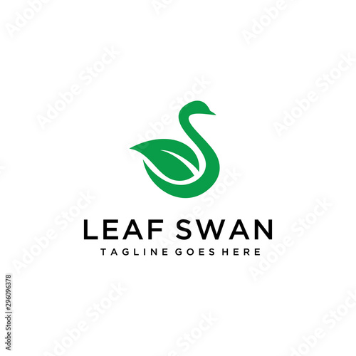 Fototapeta Naklejka Na Ścianę i Meble -  Simple clean Green leaf swan logo design illustration