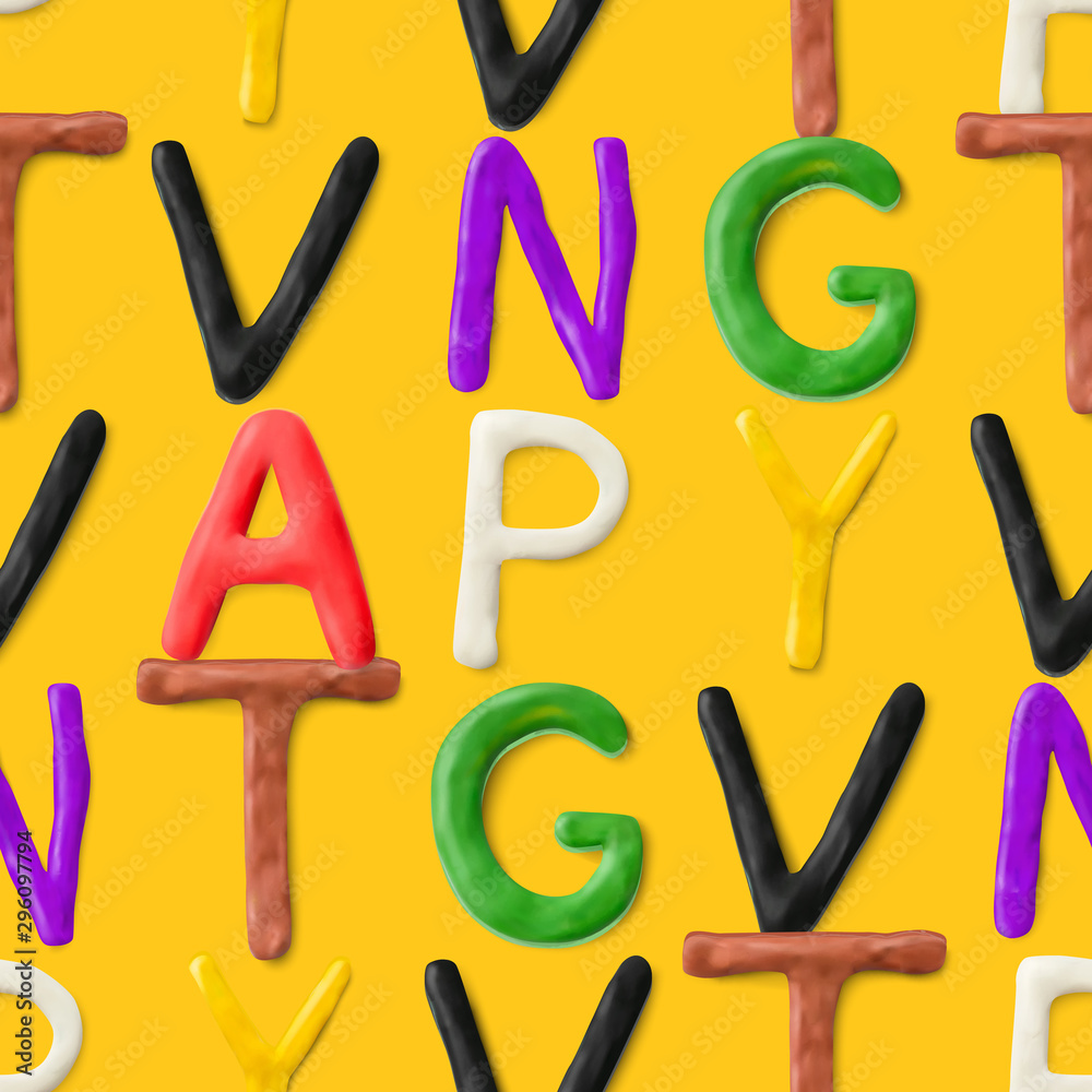Seamless pattern with alphabet. Handmade modeling clay letters ...