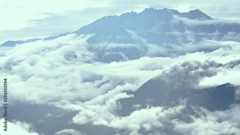 Epic time lapse over the mountains and trees. Clouds are moving all around the peaks. Hiking and tourism Concept. Mountains of Sichuan province Of China Epic time lapse over the mountains and trees. Clouds are moving all around the peaks. Hiking and tourism Concept. Mountains of Sichuan province Of China