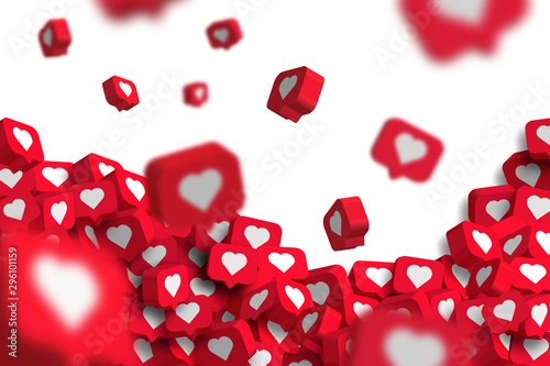 Red social media notification like icon falling . Follow, comment, like icon. - 3D Rendering 