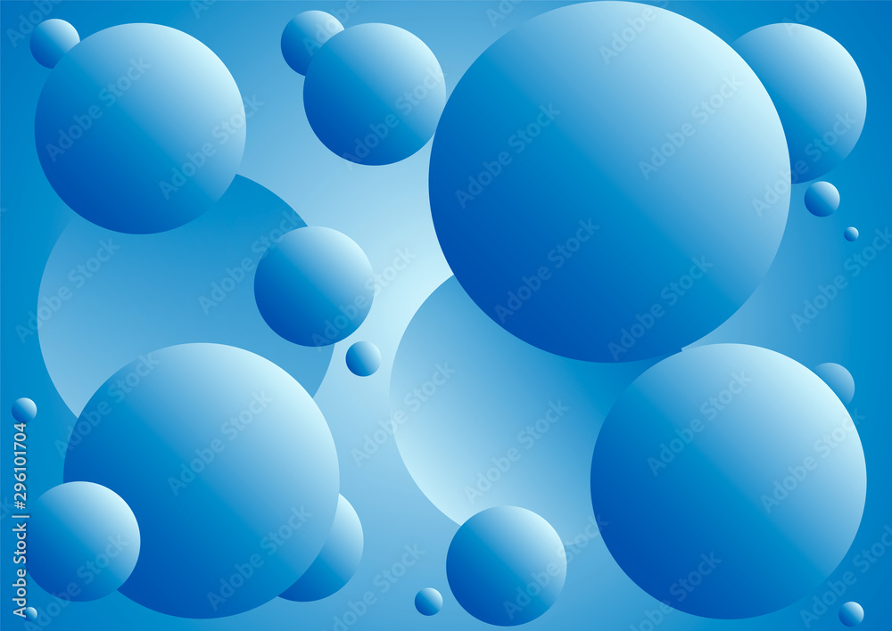 Abstract background with dynamic 3d spheres. Blue bubbles. Vector Modern trendy banner or poster design