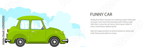 Funny green retro car banner, vector illustration