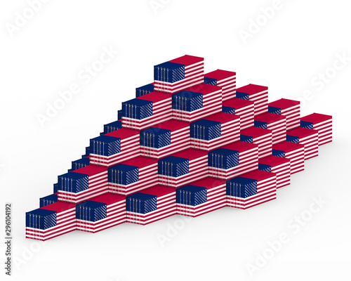 3D Illustration of Cargo Container with USA Flag isolated on white background. Delivery, transportation, shipping freight transportation.