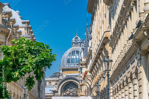 Palace of the Deposits and Consignments building in Bucharest, Romania. CEC Palace on a sunny summer day with a blue sky in Bucharest, Romania