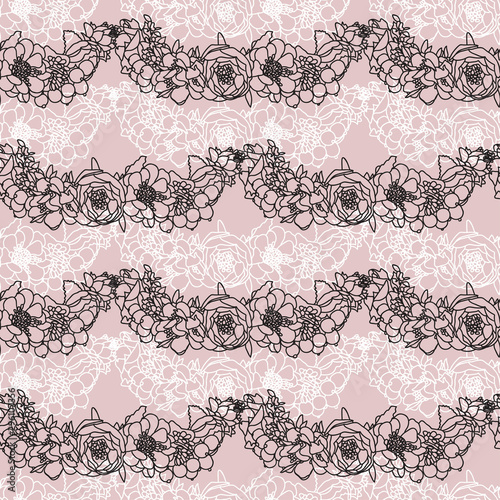 Stripes of floral black and white lace flowers