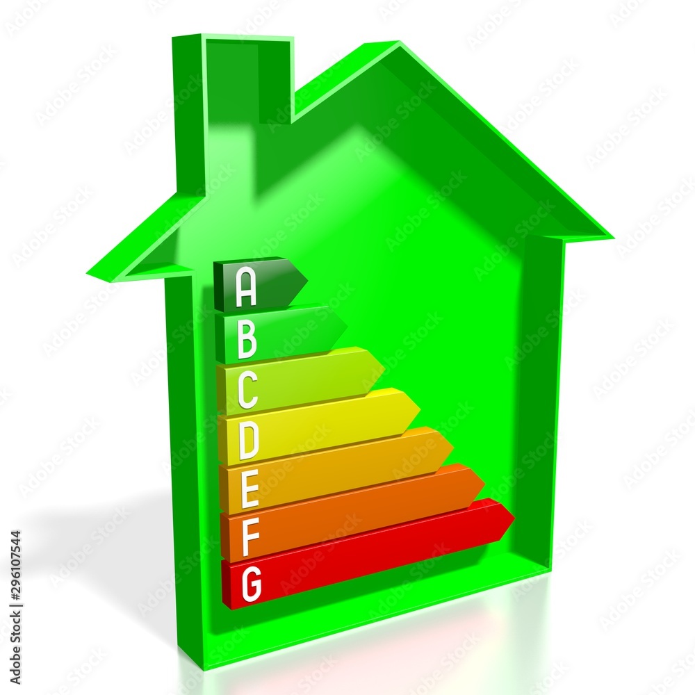 3D energy efficiency chart - house shape - A, B, C, D, E, F, G 3D energy efficiency chart - house shape - A, B, C, D, E, F, G