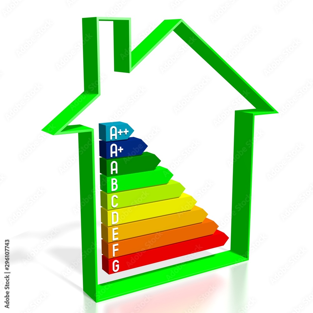 3D energy efficiency chart - house shape - A++, A+, A, B, C, D, E, F, G 3D energy efficiency chart - house shape - A++, A+, A, B, C, D, E, F, G