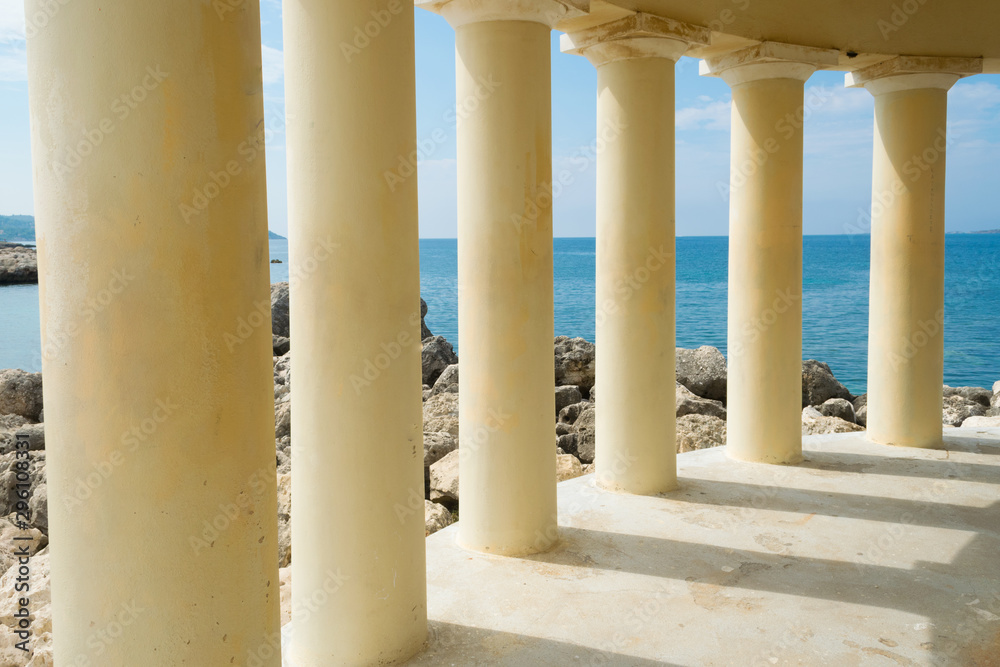 Lighthouse of saint Theodore in Argostoli Kefalonia, Greece. Close up of the columns.
