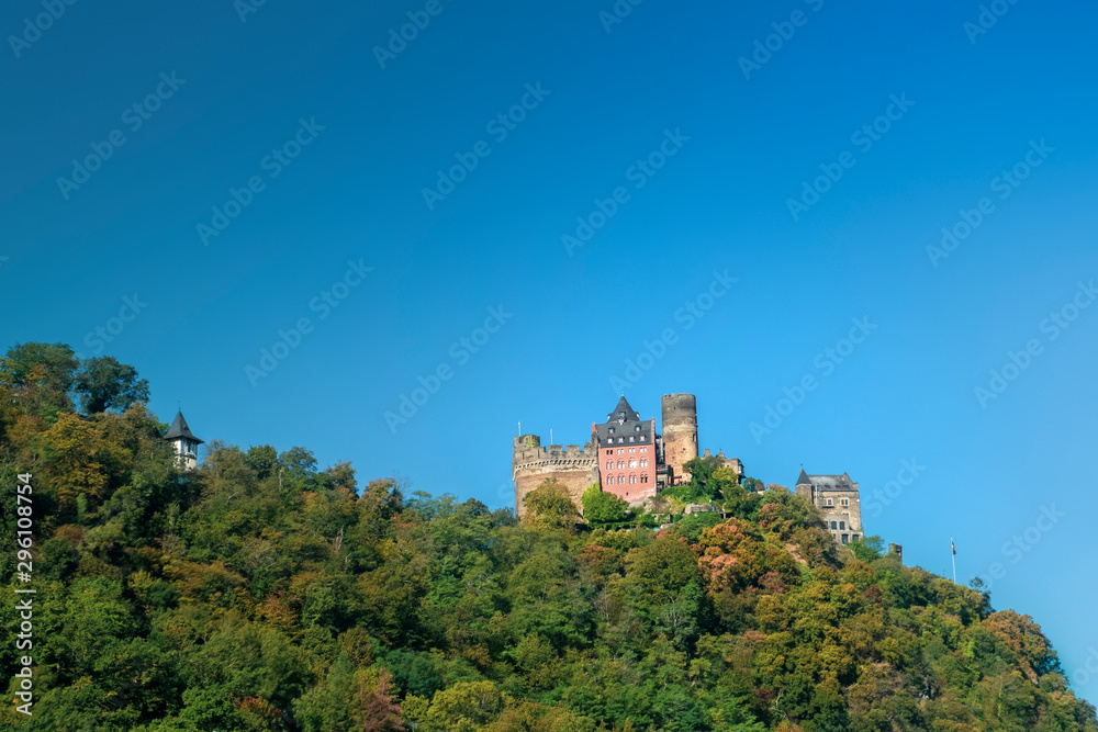 Schonburg Castle in the Rhine Valley on a sunny autumn morning