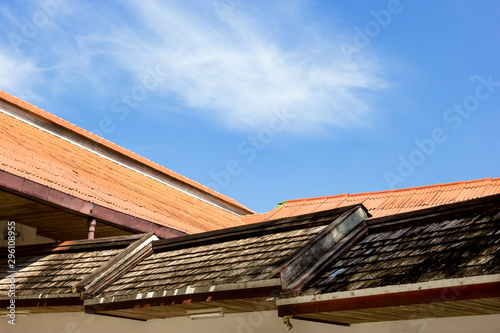 Brown roof tile with sky