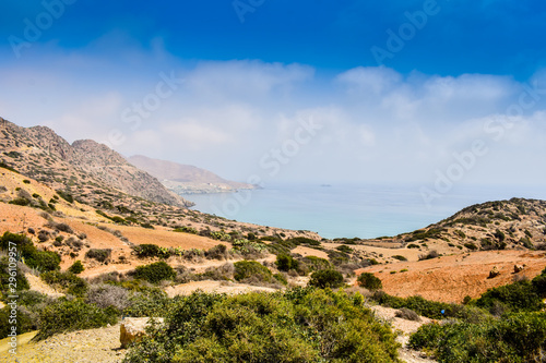 Fototapeta Naklejka Na Ścianę i Meble -  Panoramic View of Tibouda Beach, Mediterranean Moroccan Coast, Morocco