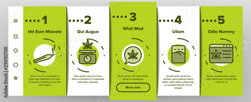 Rasta Shop Onboarding Mobile App Page Screen Vector Icons Set Thin Line. Rasta Marijuana Cannabis Leaf Bottle Container And Mobile Screen, Bag And Shirt Linear Pictograms. Contour Illustrations