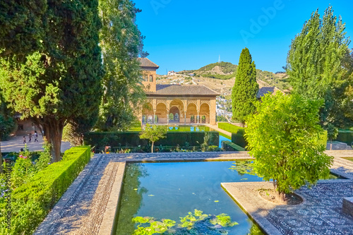 Famous garden in the Alhambra at Granada in Spain.