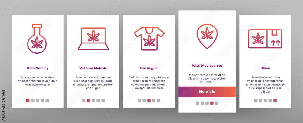 Rasta Shop Onboarding Mobile App Page Screen Vector Icons Set Thin Line. Rasta Marijuana Cannabis Leaf Bottle Container And Mobile Screen, Bag And Shirt Linear Pictograms. Contour Illustrations