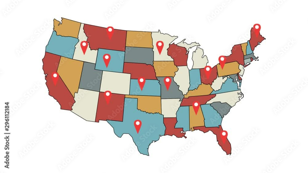 Us map with markers stock video adobe stock